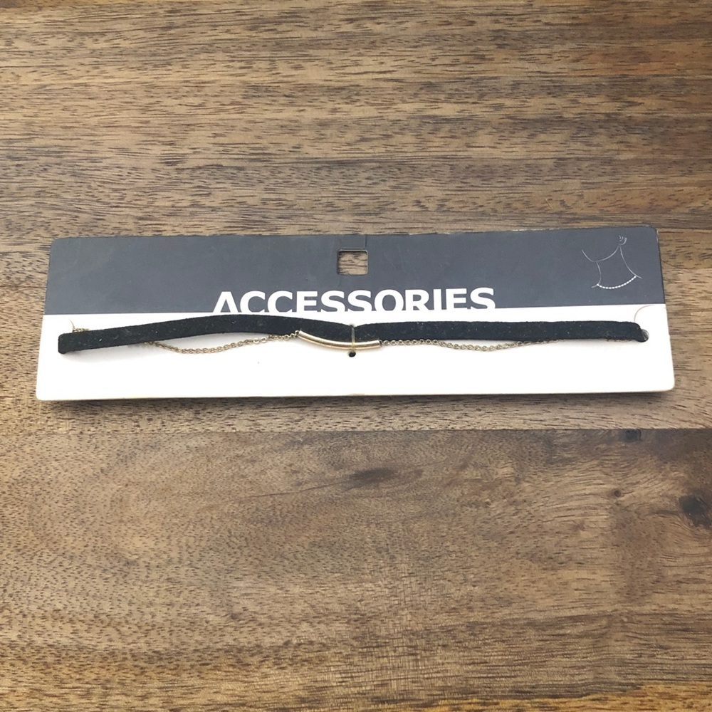 Old Navy Black Suede Choker with Gold Bar and Chain